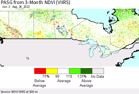 Canada PASG from 3-Month NDVI (VIIRS) Thematic Map For 8/21/2022 - 8/28/2022