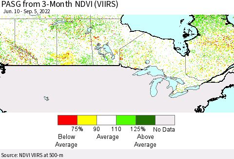 Canada PASG from 3-Month NDVI (VIIRS) Thematic Map For 8/29/2022 - 9/5/2022