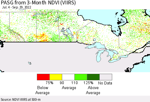 Canada PASG from 3-Month NDVI (VIIRS) Thematic Map For 9/22/2022 - 9/29/2022