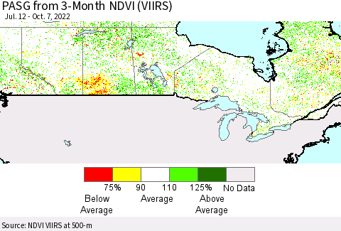 Canada PASG from 3-Month NDVI (VIIRS) Thematic Map For 9/30/2022 - 10/7/2022