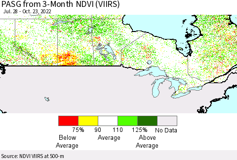 Canada PASG from 3-Month NDVI (VIIRS) Thematic Map For 10/16/2022 - 10/23/2022