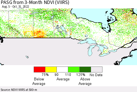 Canada PASG from 3-Month NDVI (VIIRS) Thematic Map For 10/24/2022 - 10/31/2022