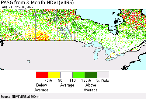 Canada PASG from 3-Month NDVI (VIIRS) Thematic Map For 11/9/2022 - 11/16/2022