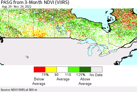 Canada PASG from 3-Month NDVI (VIIRS) Thematic Map For 11/17/2022 - 11/24/2022