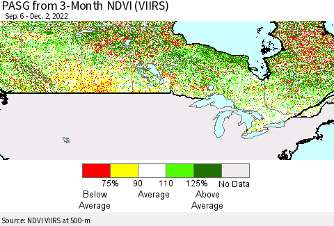 Canada PASG from 3-Month NDVI (VIIRS) Thematic Map For 11/25/2022 - 12/2/2022