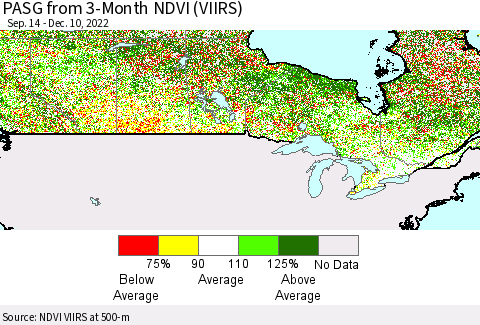 Canada PASG from 3-Month NDVI (VIIRS) Thematic Map For 12/3/2022 - 12/10/2022