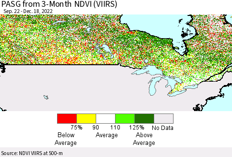 Canada PASG from 3-Month NDVI (VIIRS) Thematic Map For 12/11/2022 - 12/18/2022