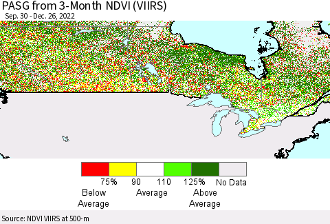 Canada PASG from 3-Month NDVI (VIIRS) Thematic Map For 12/19/2022 - 12/26/2022
