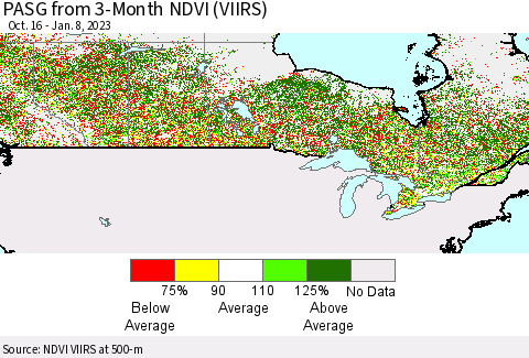 Canada PASG from 3-Month NDVI (VIIRS) Thematic Map For 1/1/2023 - 1/8/2023