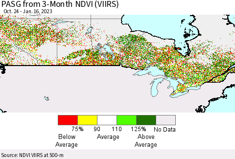 Canada PASG from 3-Month NDVI (VIIRS) Thematic Map For 1/9/2023 - 1/16/2023