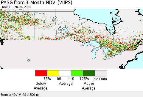 Canada PASG from 3-Month NDVI (VIIRS) Thematic Map For 1/17/2023 - 1/24/2023