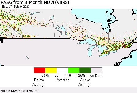 Canada PASG from 3-Month NDVI (VIIRS) Thematic Map For 2/2/2023 - 2/9/2023