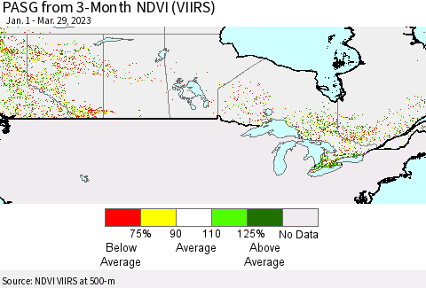 Canada PASG from 3-Month NDVI (VIIRS) Thematic Map For 3/22/2023 - 3/29/2023