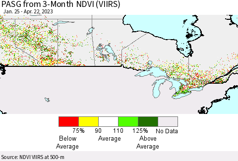 Canada PASG from 3-Month NDVI (VIIRS) Thematic Map For 4/15/2023 - 4/22/2023