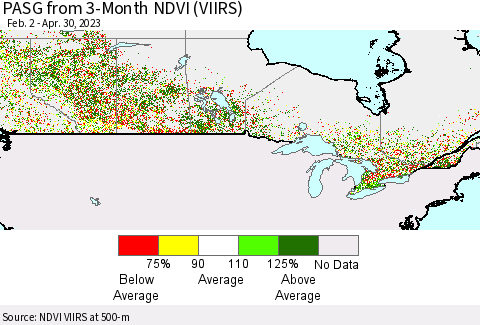 Canada PASG from 3-Month NDVI (VIIRS) Thematic Map For 4/23/2023 - 4/30/2023