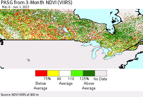Canada PASG from 3-Month NDVI (VIIRS) Thematic Map For 5/25/2023 - 6/1/2023