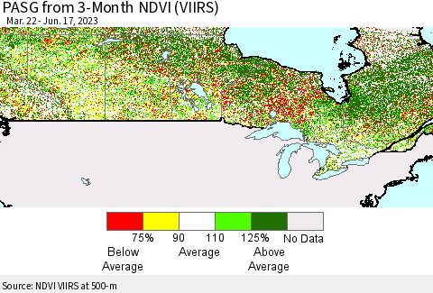 Canada PASG from 3-Month NDVI (VIIRS) Thematic Map For 6/10/2023 - 6/17/2023