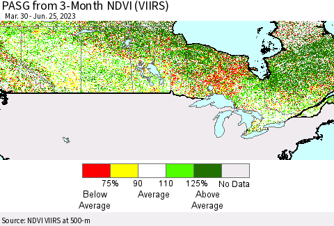 Canada PASG from 3-Month NDVI (VIIRS) Thematic Map For 6/18/2023 - 6/25/2023