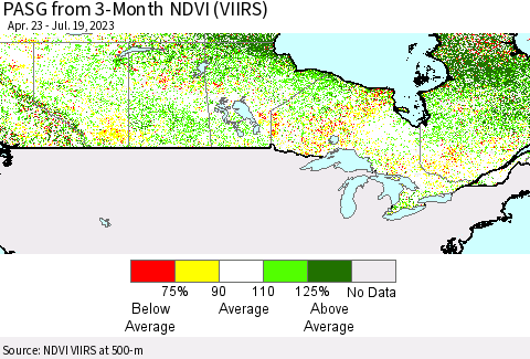 Canada PASG from 3-Month NDVI (VIIRS) Thematic Map For 7/12/2023 - 7/19/2023