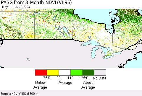 Canada PASG from 3-Month NDVI (VIIRS) Thematic Map For 7/20/2023 - 7/27/2023
