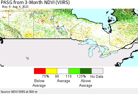 Canada PASG from 3-Month NDVI (VIIRS) Thematic Map For 7/28/2023 - 8/4/2023
