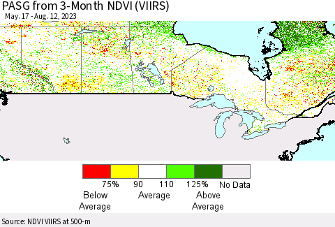 Canada PASG from 3-Month NDVI (VIIRS) Thematic Map For 8/5/2023 - 8/12/2023