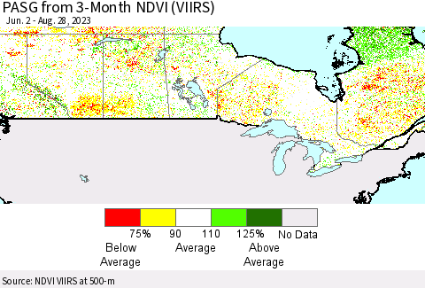 Canada PASG from 3-Month NDVI (VIIRS) Thematic Map For 8/21/2023 - 8/28/2023