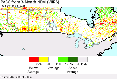Canada PASG from 3-Month NDVI (VIIRS) Thematic Map For 8/29/2023 - 9/5/2023