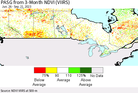 Canada PASG from 3-Month NDVI (VIIRS) Thematic Map For 9/14/2023 - 9/21/2023