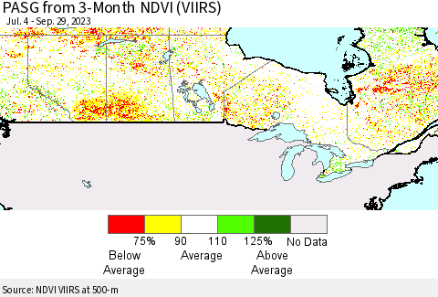 Canada PASG from 3-Month NDVI (VIIRS) Thematic Map For 9/22/2023 - 9/29/2023