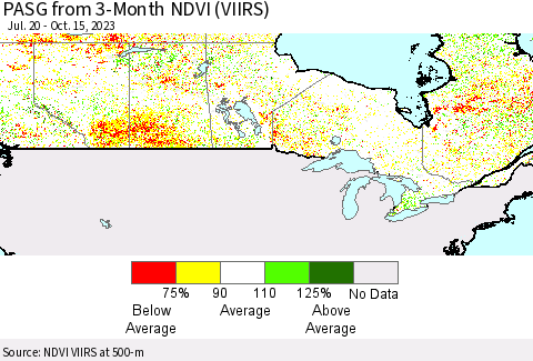 Canada PASG from 3-Month NDVI (VIIRS) Thematic Map For 10/8/2023 - 10/15/2023