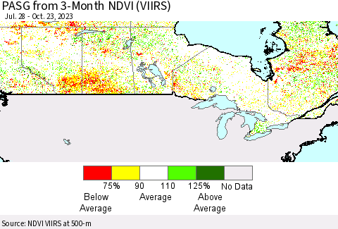 Canada PASG from 3-Month NDVI (VIIRS) Thematic Map For 10/16/2023 - 10/23/2023