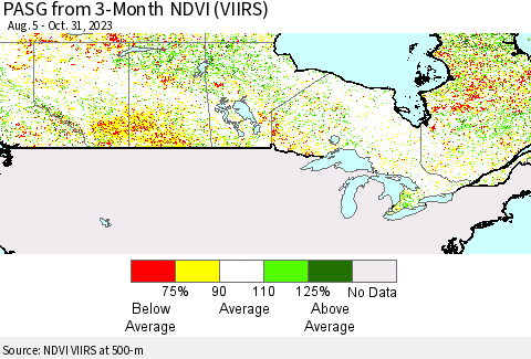 Canada PASG from 3-Month NDVI (VIIRS) Thematic Map For 10/24/2023 - 10/31/2023