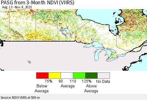 Canada PASG from 3-Month NDVI (VIIRS) Thematic Map For 11/1/2023 - 11/8/2023