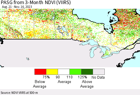 Canada PASG from 3-Month NDVI (VIIRS) Thematic Map For 11/9/2023 - 11/16/2023