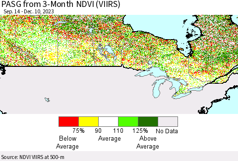 Canada PASG from 3-Month NDVI (VIIRS) Thematic Map For 12/3/2023 - 12/10/2023