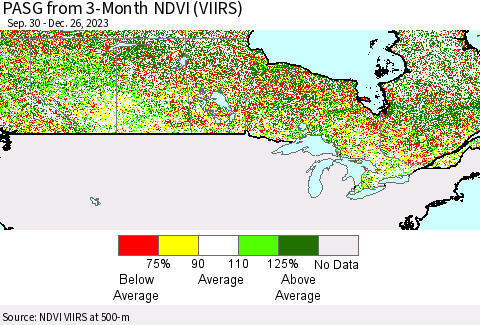Canada PASG from 3-Month NDVI (VIIRS) Thematic Map For 12/19/2023 - 12/26/2023