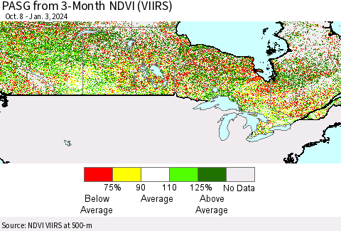 Canada PASG from 3-Month NDVI (VIIRS) Thematic Map For 12/27/2023 - 1/3/2024