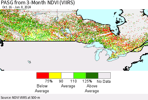 Canada PASG from 3-Month NDVI (VIIRS) Thematic Map For 1/1/2024 - 1/8/2024