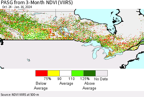 Canada PASG from 3-Month NDVI (VIIRS) Thematic Map For 1/9/2024 - 1/16/2024
