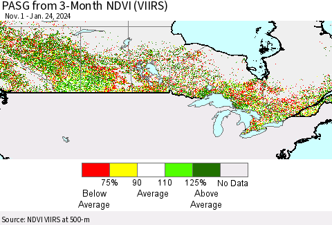 Canada PASG from 3-Month NDVI (VIIRS) Thematic Map For 1/17/2024 - 1/24/2024