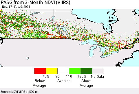 Canada PASG from 3-Month NDVI (VIIRS) Thematic Map For 2/2/2024 - 2/9/2024