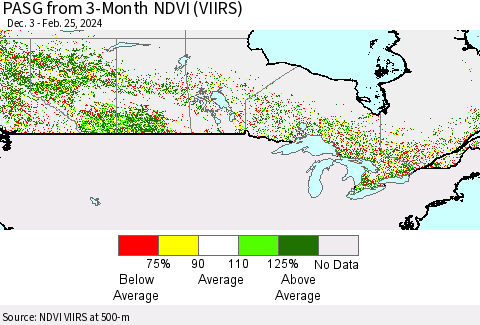 Canada PASG from 3-Month NDVI (VIIRS) Thematic Map For 2/18/2024 - 2/25/2024