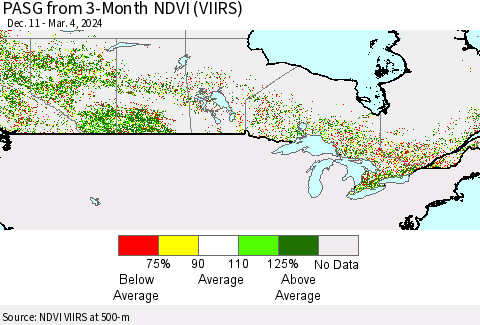 Canada PASG from 3-Month NDVI (VIIRS) Thematic Map For 2/26/2024 - 3/4/2024