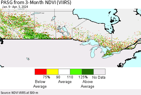Canada PASG from 3-Month NDVI (VIIRS) Thematic Map For 3/29/2024 - 4/5/2024