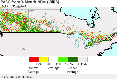Canada PASG from 3-Month NDVI (VIIRS) Thematic Map For 4/6/2024 - 4/13/2024