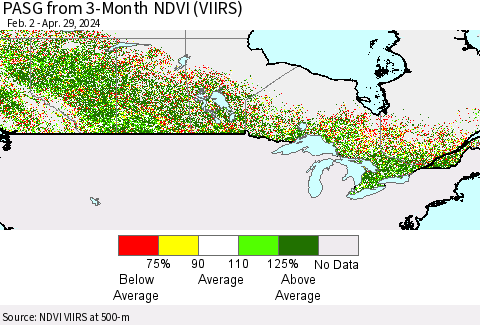 Canada PASG from 3-Month NDVI (VIIRS) Thematic Map For 4/22/2024 - 4/29/2024
