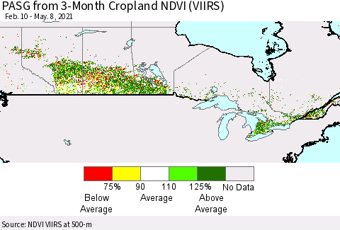 Canada PASG from 3-Month Cropland NDVI (VIIRS) Thematic Map For 5/1/2021 - 5/8/2021
