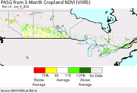 Canada PASG from 3-Month Cropland NDVI (VIIRS) Thematic Map For 6/2/2021 - 6/9/2021