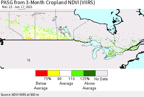 Canada PASG from 3-Month Cropland NDVI (VIIRS) Thematic Map For 6/10/2021 - 6/17/2021